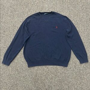 Polo by Ralph Lauren Blue V-Neck Sweater with Embroidered Logo